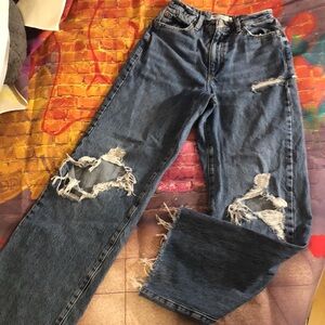 Women’s Garage Denim Blue Ripped Wide Leg Jeans